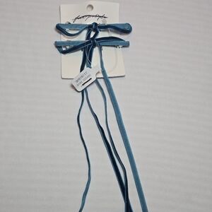 NWT Free People Blue Velvet Long Thin Ribbon Bow Hair Clips Coquette Boho